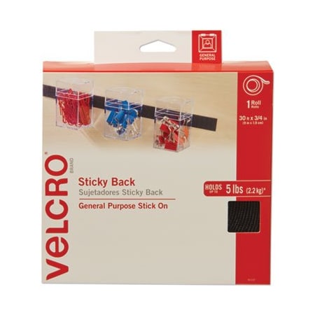Velcro Brand Velcro, STICKY-BACK FASTENERS, REMOVABLE ADHESIVE, 0.75in X 30 FT, BLACK 91137